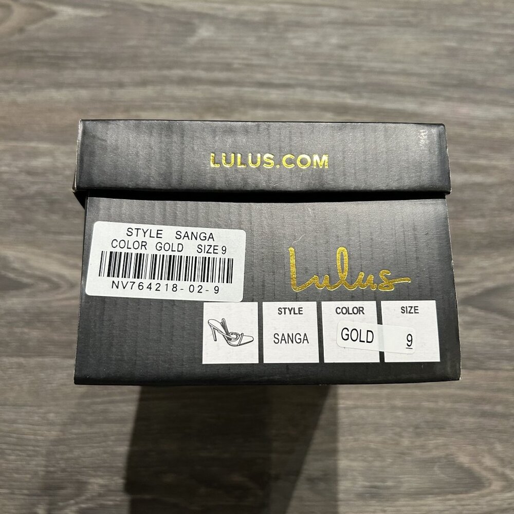 NEW Lulus SZ 9 Gold Sanga Strappy Square Toe Stiletto High Heels Tie Up Metallic - Picture 3 of 11